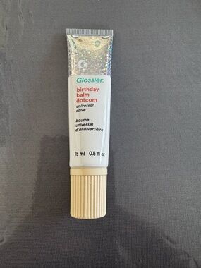Glossier Birthday Balm Dotcom - White Tube with Holographic Top and Beige Cap